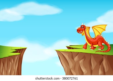 Red dragon standing on the cliff illustration - Shutterstock ID 380072761