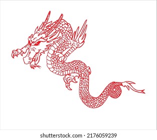 Red Dragon with tail illustration vector set