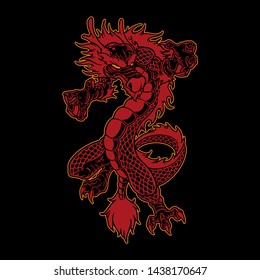 Red dragon vector illustration style with black background