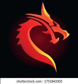 Red dragon vector print design, abstract logo symbol
