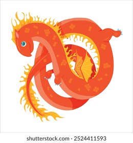 Red dragon with wings. Cute fairy tale animal. fantasy Character of children's books. Dinosaur. Vector illustration on a white background.