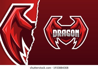 Red Dragon Wings E-sport Game Logo Template