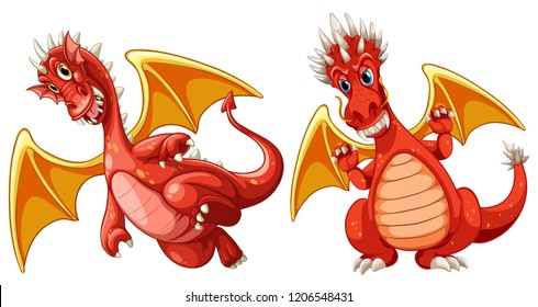 Red dragon with wings illustration