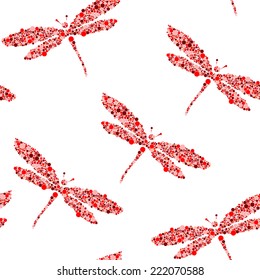 red dragonfly on white vector seamless pattern background