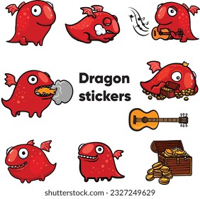 Red Dragons vector color stickers