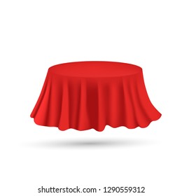 Red Drape On A Round Table, Isolated On White Background Vector