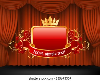 Red draped theater and decorative frame. Vector
