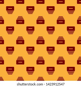 Red Drawer with documents icon isolated seamless pattern on brown background. Archive papers drawer. File Cabinet Drawer. Office furniture.  Vector Illustration