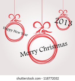 red drawing christmas balls. christmas card.