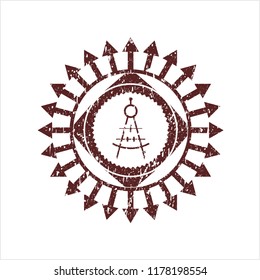 Red drawing compass icon with rubber seal texture