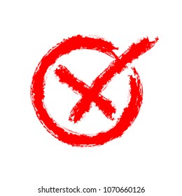 Red drawing of the cross. Vector illustration. Hand drawn of Dislike symbol, isolated.