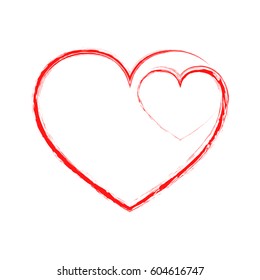 Red drawing heart. Red heart icon. Vector illustration. Silhouette of heart is designed to Valentine's Day. Symbol of love.
