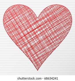 Red drawing heart symbol. Vector illustration.