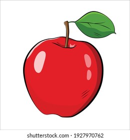 manzana roja dibujada con hoja verde sobre fondo blanco