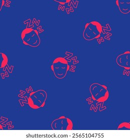 Red Dreams icon isolated seamless pattern on blue background. Sleep, rest, dream concept. Resting time and comfortable relaxation.  Vector