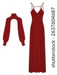Red dress and crop top. vector illustration	