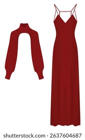 Red dress and crop top. vector illustration	