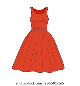 Red dress fashion illustration on white background