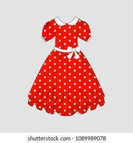 Red dress for girl with bow and collar
