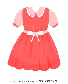 Icono de vestido rojo. Equipamiento para la princesa, ropa elegante y de moda. Elementos gráficos de medios sociales. Logotipo para los departamentos de atelier. Ropa formal para los niños. Dibujo vectorial plano de dibujos animados