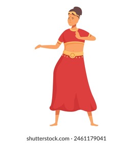 Icono de bailarina india vestido rojo Vector de dibujos animados. La cultura femenina. Decoración bonita