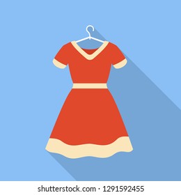 Red dress on hanger icon. Flat illustration of red dress on hanger vector icon for web design