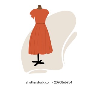 Red dress on a sewing dummy.
Fashion mannequin vector flat icon. Beautiful red dress. Concept for fashion designer, dressmaker, seamstress, sewing workshop or courses, tailoring.