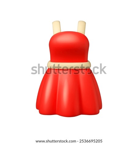 Red dress vector 3d icon. Cartoon woman clothes illustration isolated on white background. Summer fashion, retro style