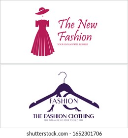 Red dress woman and hat with hanger heel shoes sign logo design vector suitable for fashion clothing accessories retail store shop style