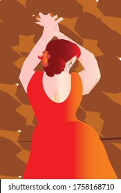 Red dress woman pattern original design and digital drawing. It can be used in web, wallpape and fabric designs.