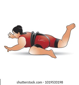 red dressed lady sumo wrestler falling vector cartoon