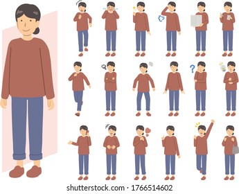 Red dressed woman illustration set