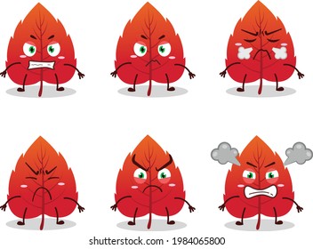 Red dried leaves cartoon character with various angry expressions. Vector illustration