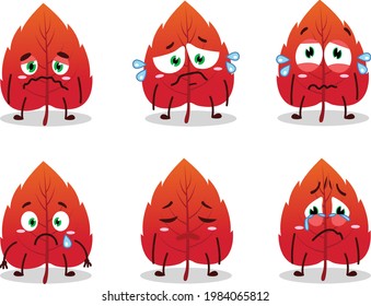 Red dried leaves cartoon character with sad expression.Vector illustration. Vector illustration