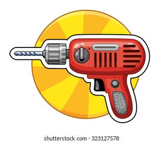 Red drill icon on a yellow background.