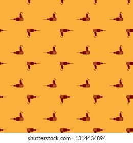 Red Drill machine icon isolated seamless pattern on brown background. Flat design. Vector Illustration
