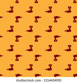 Red Drill machine icon isolated seamless pattern on brown background. Flat design. Vector Illustration