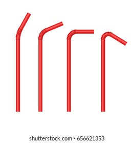 Red Drinking Straws. Cocktail Stick Set. Vector