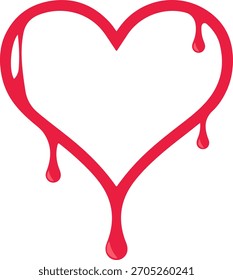 Red dripping heart outline vector illustration for love romance and emotional concept