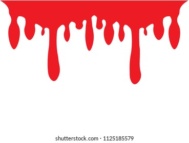RED Dripping liquid. Paint flows. Current paint  stains. Current drops. Current inks. Vector illustration. Color easy to edit. Isolated on white  background.EPS 10.