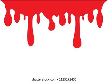 RED Dripping liquid. Paint flows. Current paint  stains. Current drops. Current inks. Vector illustration. Color easy to edit. Isolated on white  background.EPS 10.