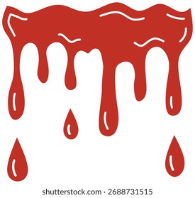 Red dripping paint or blood effect, horror liquid splash illustration isolated