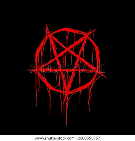 Red dripping pentagram vector in grunge style, perfect for metal merch, horror art, dark apparel, sticker, or poster design