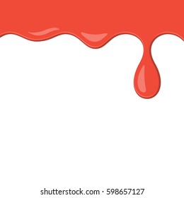Red drips on white back. Flowing blood or paint. Abstract color background. Vector illustration