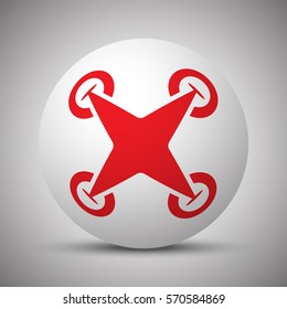 Red Drone Quadcopter icon on white sphere