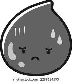 A red drop character with a troubled face (blood, food, medical care, etc.) (black and white)