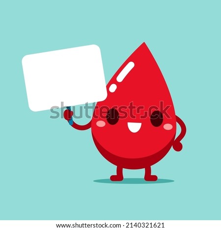 Red Drops of blood holding a empty white board. Vector illustration flat cartoon design. blood donation concept.