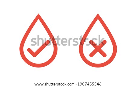red drops with cross and check mark, vector outline icons
