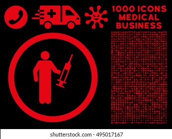 Red Drug Dealer vector rounded icon. Image style is a flat icon symbol inside a circle, black background. Bonus set has 1000 medical business symbols.