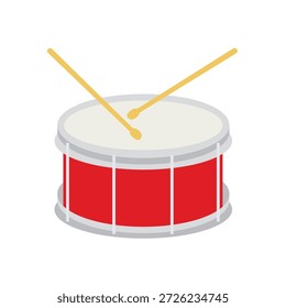 rote Trommel mit Drumsticks Drums marschieren Band Musik Rhythmus Drumstick Sound Snare Instrument Emoji Symbol Symbol Vektorgrafik einzeln flach